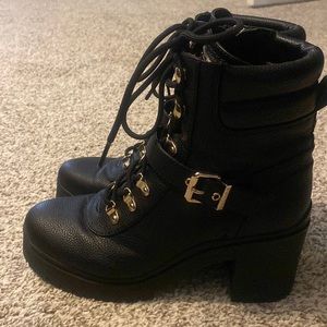 Platform Combat boot gold detail
